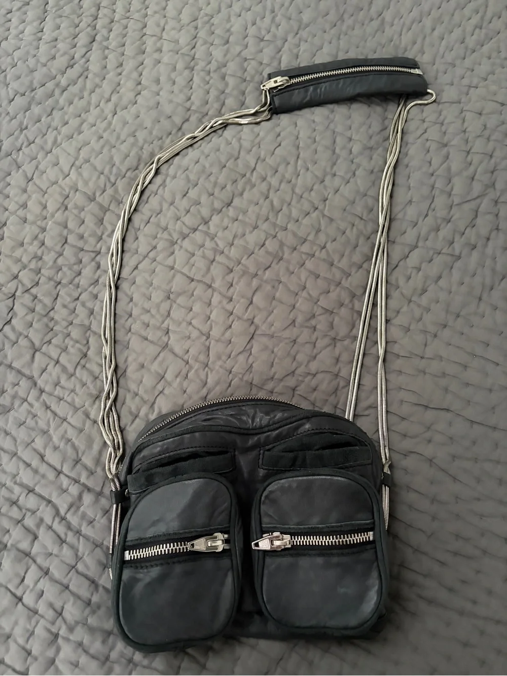 Alexander Wang Grey/Blue Brenda Leather Crossbody Bag with Dual Front Pockets